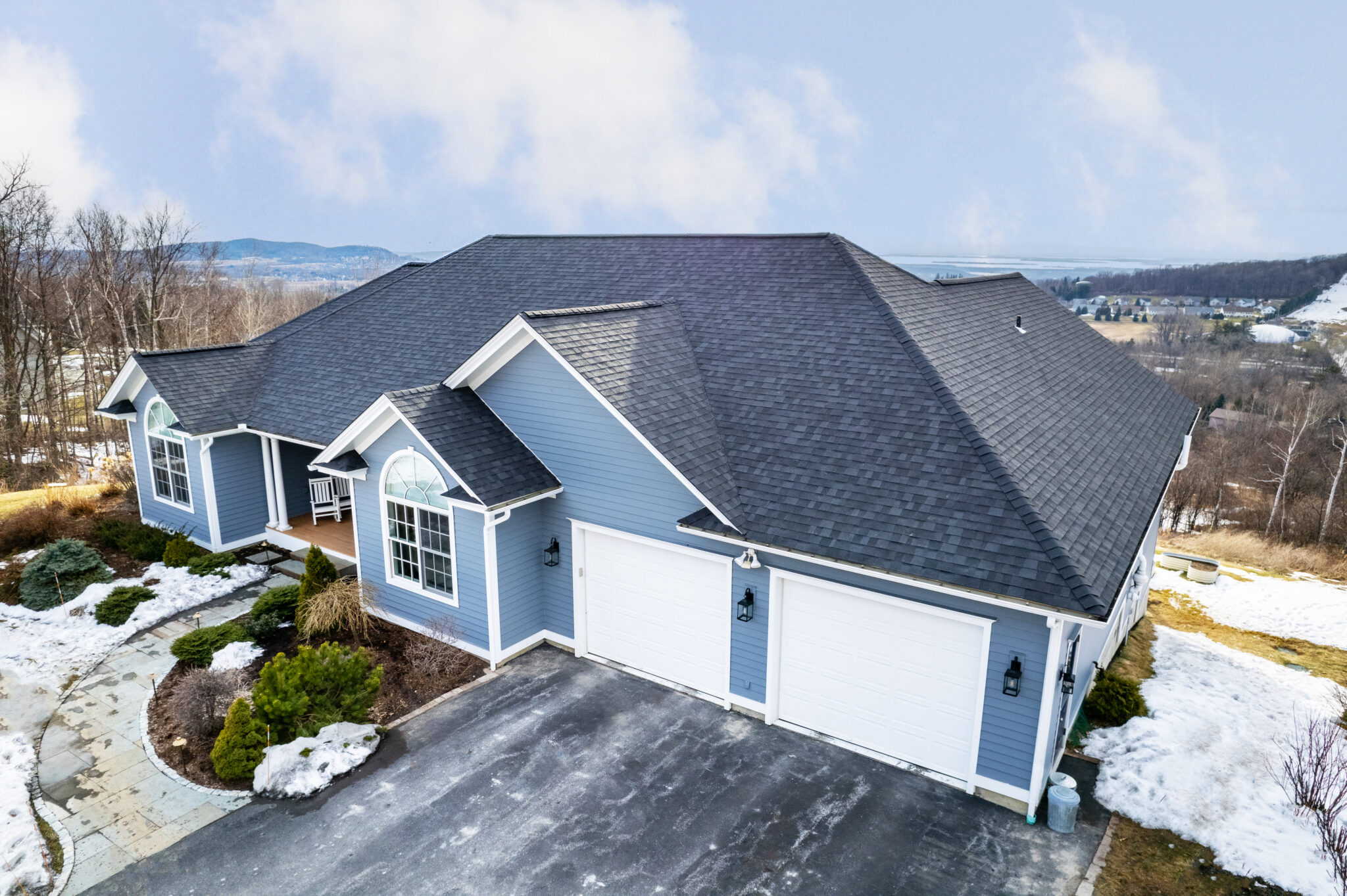 Asphalt Shingle Roof Ranch Hillside House in St. Albans, VT Roofing